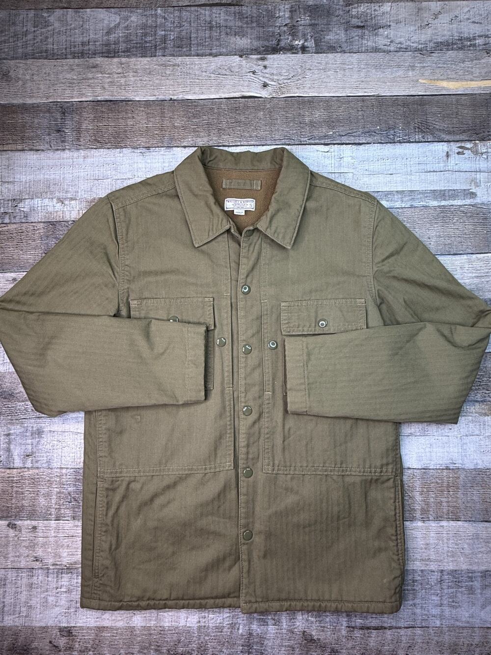 Wallace & Barnes Shirt Mens S Olive Green Chore Military Shacket Fleece Lined